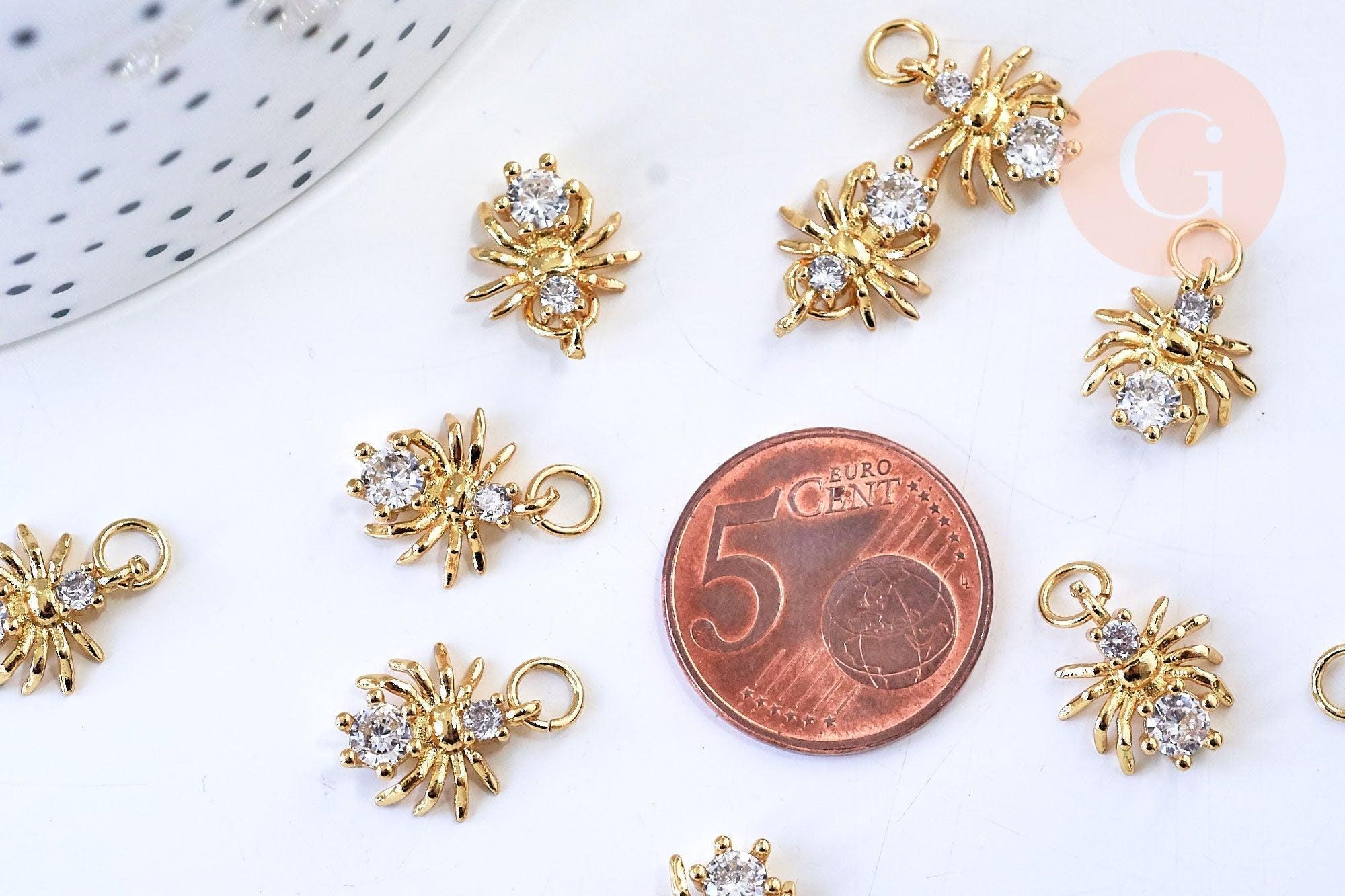Breloque araignee laiton doré 18k cristal,sans nickel, insecte doré,pendentif porte bonheur, Pendentif zircon,22.5mm x1 G5643