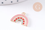 Breloque arc-en-ciel émail rose zamac doré 17.9mm, x2 (G10620)
