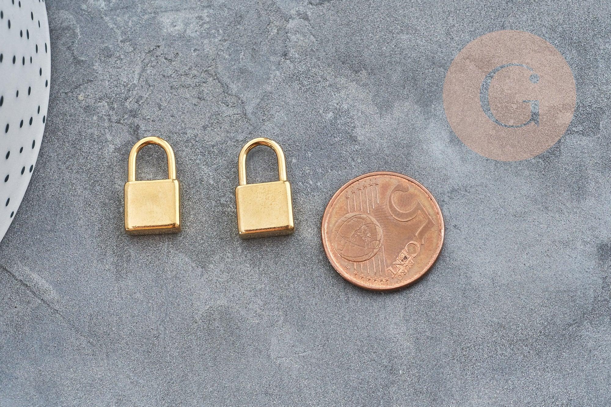 Breloque cadenas acier 304 doré 18k inoxydable 18mm, création bijoux amour, x1 (G2612)
