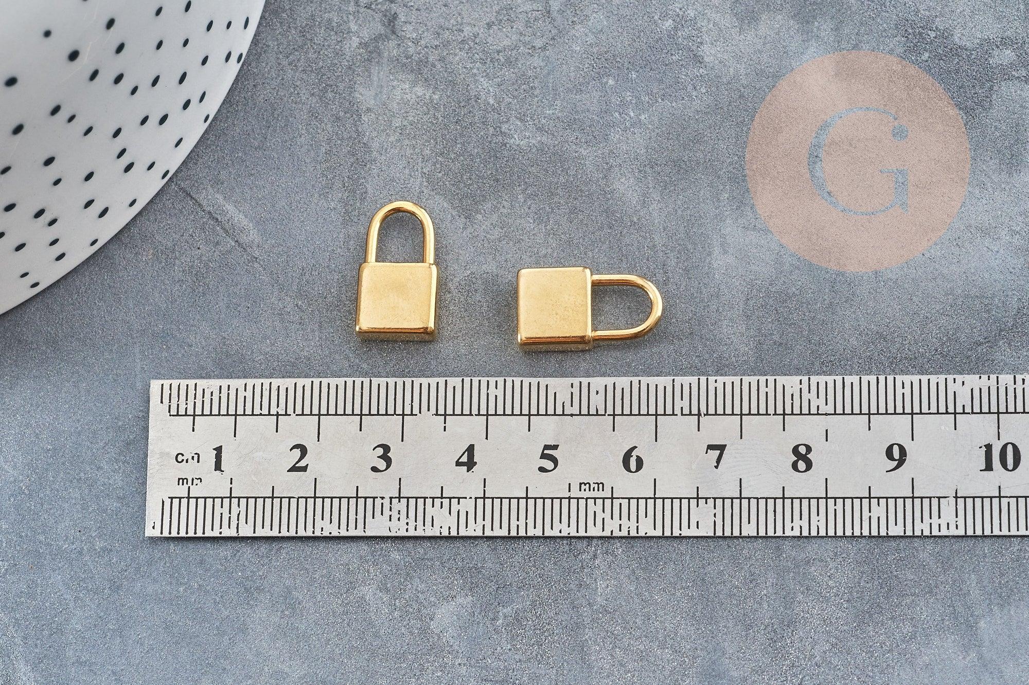 Breloque cadenas acier 304 doré 18k inoxydable 18mm, création bijoux amour, x1 (G2612)