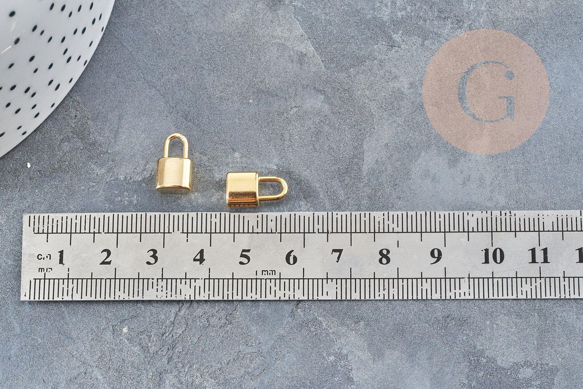 Breloque cadenas acier 304 doré 24K inoxydable 13.5mm,création bijoux amour x2 (G2876)