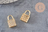 Breloque cadenas laiton doré 18k zircons 12.5mm, x1 (G2578)