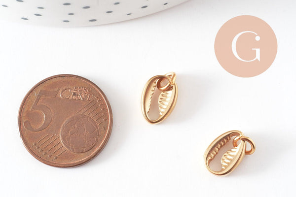 Breloque cauri acier 304 inoxydable doré 11.5mm, x1 (G9667)