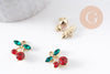 Breloque cerise zircons et zamac doré 16K, x2 (G10391)