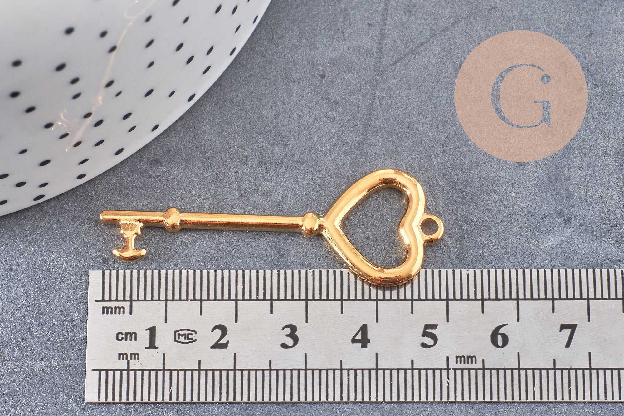 Breloque clef acier doré 18k 50mm, pendentif création bijoux amour en acier inoxydable, x1 G4915