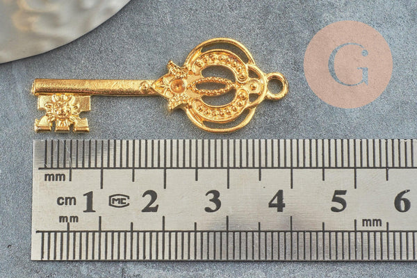 Breloque clef zamac doré 18k,création bijoux,pendentif amour, Pendentif clé,41mm, x1 (G3792)