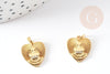 Breloque coeur laiton doré 18k cristal 14.5mm, x1 (G3588)