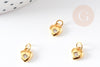 Breloque cœur laiton doré 18k étoile cristal,sans nickel,création bijoux,pendentif amour, Pendentif zircon,7.5mm, x1 G4065