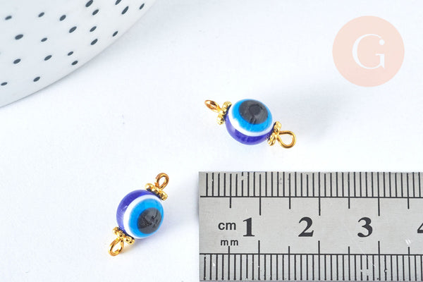 Breloque connecteur rond Oeil résine bleue 17mm, x10 (G6949)
