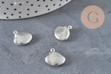 Shell charm 304 stainless steel silver plated 14mm, x1 (G11270)