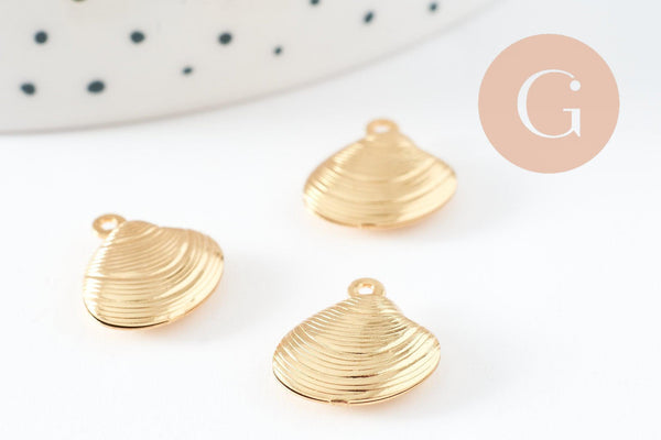 Breloque coquillage acier 304 inoxydable doré 14mm, x1 (G9662)