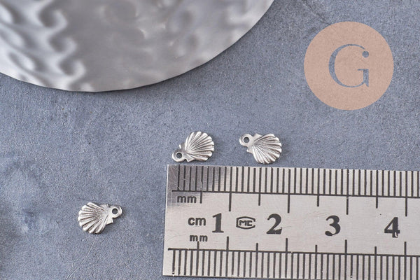 Breloque coquillage acier argenté ,Pendentif coquillage,acier inoxydable,pendentif bijoux,sans nickel,7.5mm x10 (G4850)