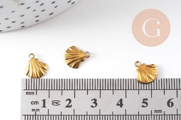 Breloque coquillage laiton, breloques laiton brut , pendentif bijoux,sans nickel, 10mm , x10 G0192