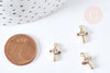 Breloque croix laiton doré 18k cristal 12.5mm,création bijoux pendentif religion, x1 (G8438)