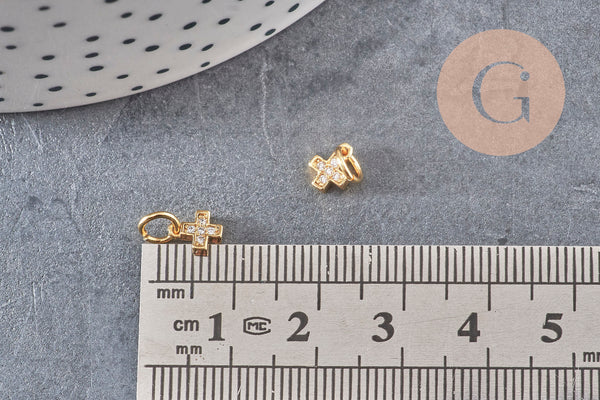 Breloque croix laiton doré 18k cristal,sans nickel,croix bijoux,pendentif religion, Pendentif zircon,6.5mm x1 (G0820)