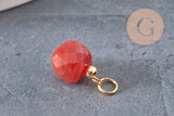 Colgante cubo cornalina natural latón dorado 14.5mm, x1 (G11241)