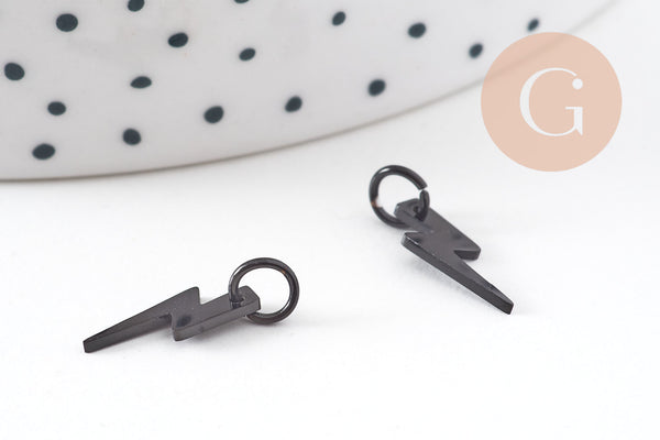 Breloque éclair acier 304 inoxydable IP noir opaque 16mm, x1 (G10873)