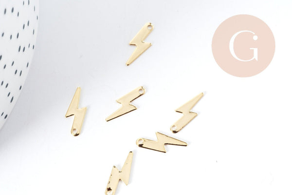 Breloque éclair cuivre doré 16K 14mm, x4 (G8925)