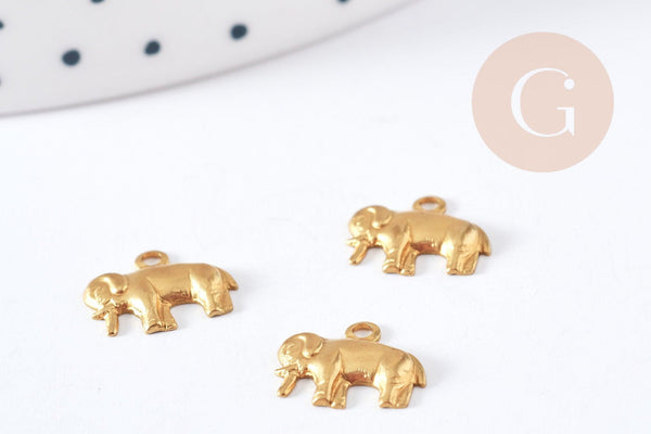 Breloque éléphant laiton brut 12mm, breloque animal sauvage création bijoux x2 G8208