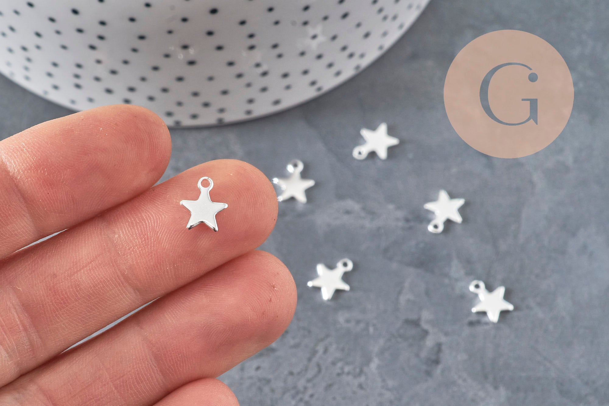 Stainless steel 304 star charm, silver plated, 10mm, x5 (G11172)