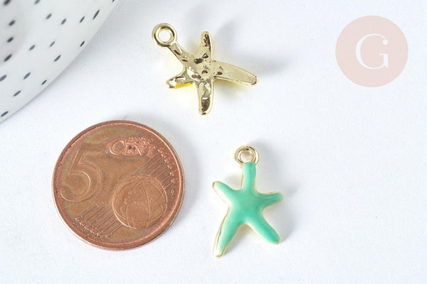 Breloque étoile de mer émail multicolore 17mm, x5 (G7420)