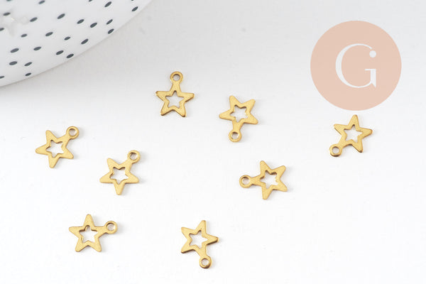 Breloque étoile laiton brut , fournitures créatives, pendentif sans nickel, pendentif geometrique,9mm, X50 G1662