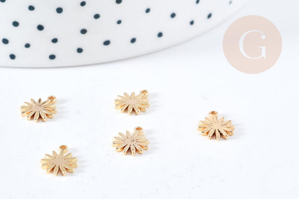 Breloque fleur marguerite laiton doré 18K 10mm, x2 (G8863)