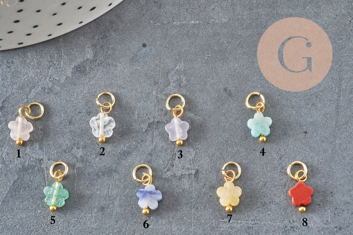 Breloque fleur pierre naturelle acier 304 inoxydable doré 10.5mm, x1 (G11423)-Breloques et pendentifs-Gingerlily Perles