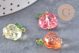 Breloque fleur rose verre multicolore laiton doré 21.5mm, x5 (G10811)