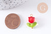 Breloque fleur tulipe verre rouge laiton doré 20mm, x5 (G10626)