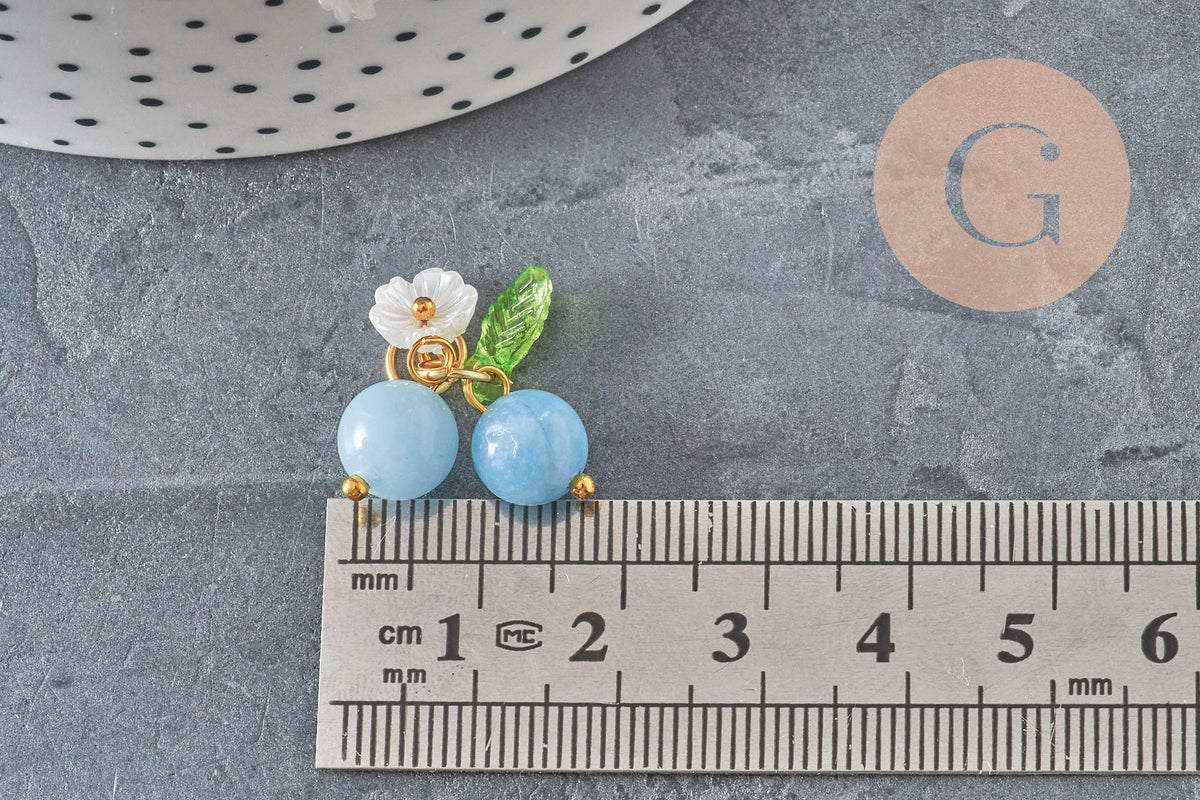Breloque fruit cerise jade naturel teinté métal doré 19mm, x1 (G11378)-Breloques et pendentifs-Gingerlily Perles