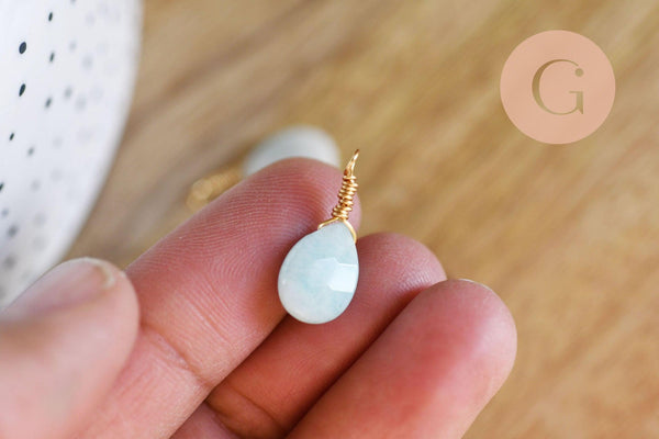 Breloque goutte amazonite naturelle facettes 21mm, x1 (G6235)