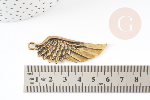 Breloque grande aile zamac doré 56mm,pendentif doré création bijoux x1 G2688