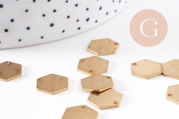 Breloque hexagone laiton brut 11mm, x10 (G10259)