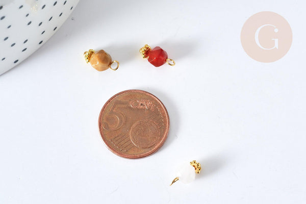 Breloque hexagone pierres naturelles laiton doré 12mm, x1 (G8343)