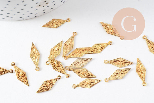 Breloque losange laiton doré, pendentif géométrique,creation bijoux, connecteur laiton, géométrique,21mm,x 20-G1899