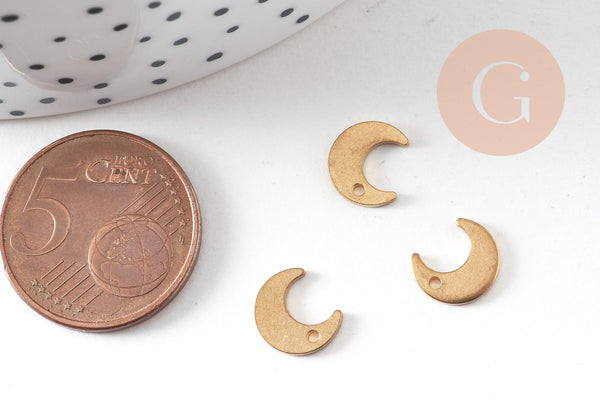 Breloque lune laiton brut 9mm, pendentif sans nickel, pendentif géométrique, x10 (G2558)