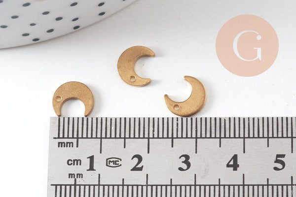 Breloque lune laiton brut 9mm, pendentif sans nickel, pendentif géométrique, x10 (G2558)