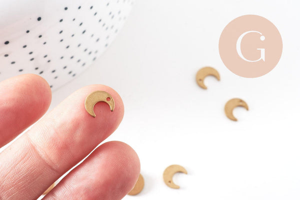 Breloque lune laiton brut 9mm, pendentif sans nickel, pendentif géométrique, x10 (G2558)