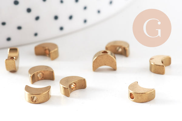 Breloque lune trou laiton brut 7mm,pendentif sans nickel pour creation bijoux x10 (G0544)