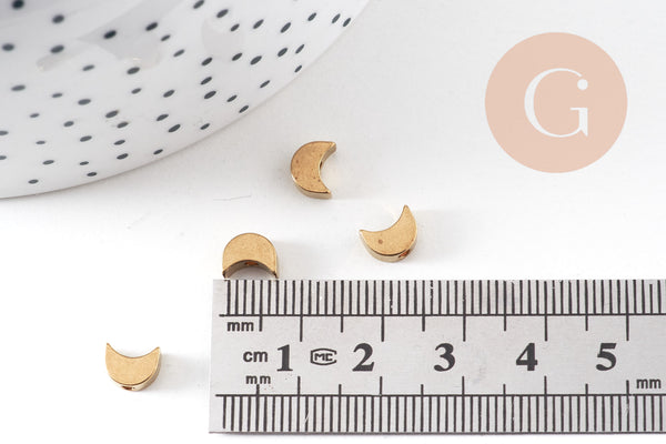 Breloque lune trou laiton brut 7mm,pendentif sans nickel pour creation bijoux x10 (G0544)