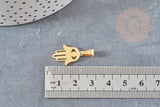 Breloque main fatma acier doré,création bijoux acier inoxydable ,pendentif religion, Pendentif zircon,19.5mm, x1 G3648