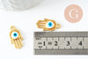 Breloque main fatma oeil laiton doré 18k 20.5mm,pendentif mystique chance pour création bijoux,x1 (G3511)