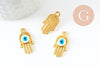 Breloque main fatma oeil laiton doré 18k 20.5mm,pendentif mystique chance pour création bijoux,x1 (G3511)