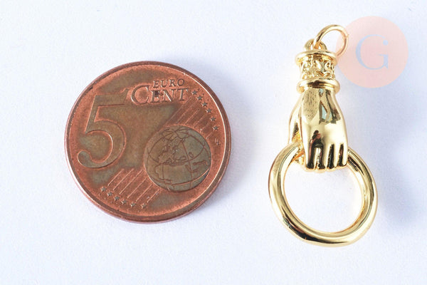 Breloque main poing laiton doré 28mm,Pendentif pour création de bijoux, x1 G7125