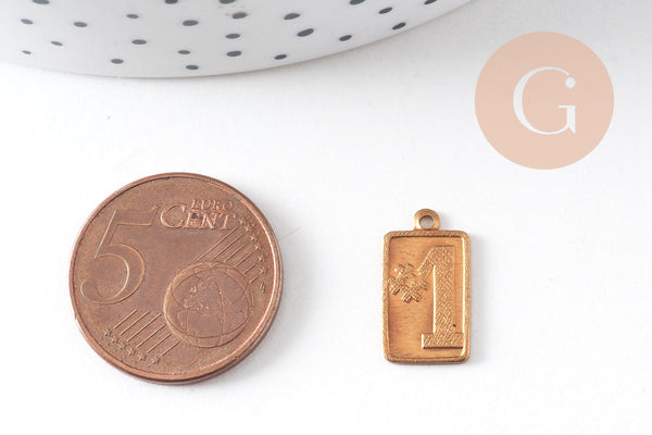 Breloque médaille laiton, fournitures pour bijoux, breloque bijoux, numéro 1, 15mm x5 (G0998)