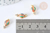 Breloque montgolfière émail multicolore laiton doré et zircon blanc 14mm,création bijoux coloré, x1 G7377