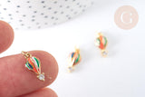 Breloque montgolfière émail multicolore laiton doré et zircon blanc 14mm,création bijoux coloré, x1 G7377