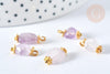 Breloque nuggets jade naturelle violet laiton doré 14~17mm, pendentif bijoux pierre naturelle, x1 (G7588)