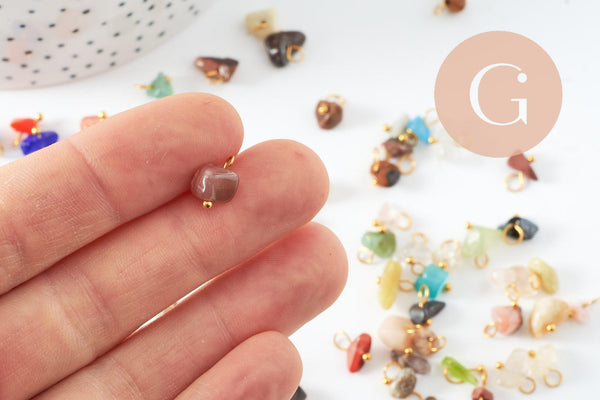 Breloque nuggets pierre naturelle laiton doré 8-10mm, x5 (G9990)